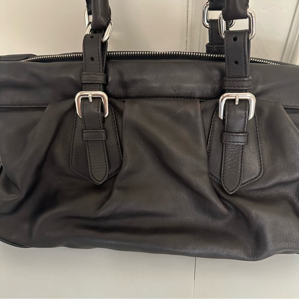 Vintage Prada Black Top Handle Bag Satchel Crossbody Silver Logo Belt Designer - Picture 12 of 16